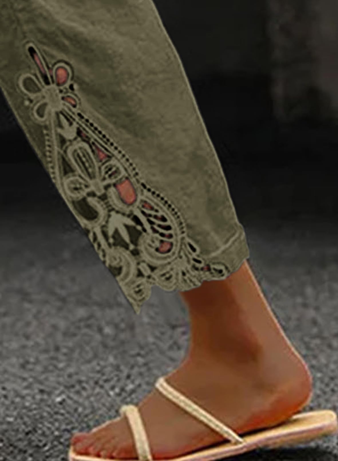 Foto 4 pulgar | Pantalones Acelit De Lino Para Mujer, Cintura Elástica, Color Verde - Venta Internacional.