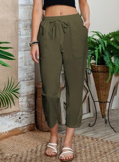 Foto 4 | Pantalones Acelit De Lino Para Mujer, Cintura Elástica, Color Verde - Venta Internacional.