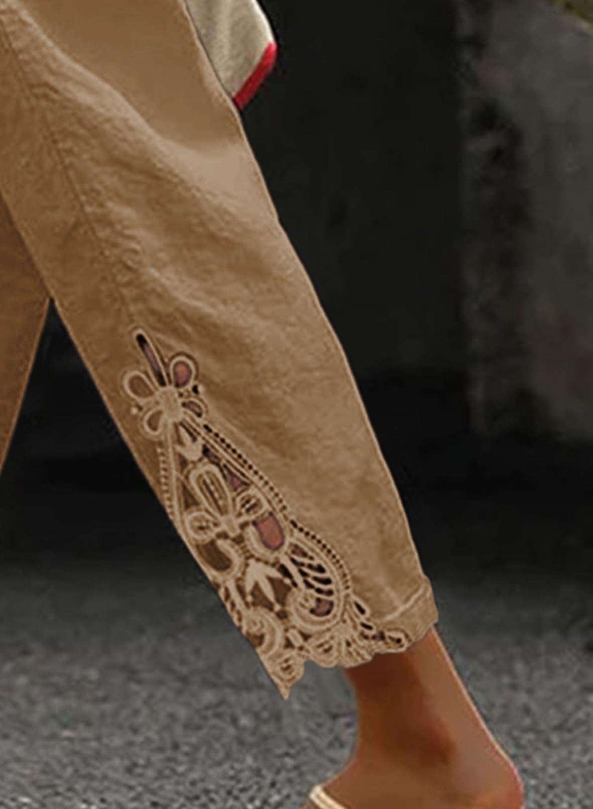 Foto 3 | Pantalones Acelit De Lino Casual Para Mujer, Primavera Y Verano, Color Caqui - Venta Internacional.