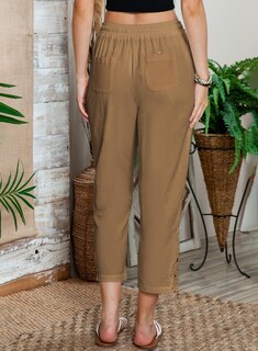 Foto 5 | Pantalones Acelit De Lino Casual Para Mujer, Primavera Y Verano, Color Caqui - Venta Internacional.
