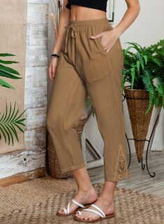 Foto 6 | Pantalones Acelit De Lino Casual Para Mujer, Primavera Y Verano, Color Caqui - Venta Internacional.