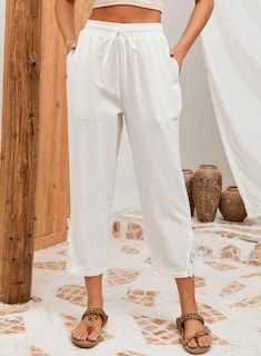 Foto 4 | Pantalones Acelit De Lino, Casuales, Ligeros, Con Cordón, Cintura Blanca - Venta Internacional.