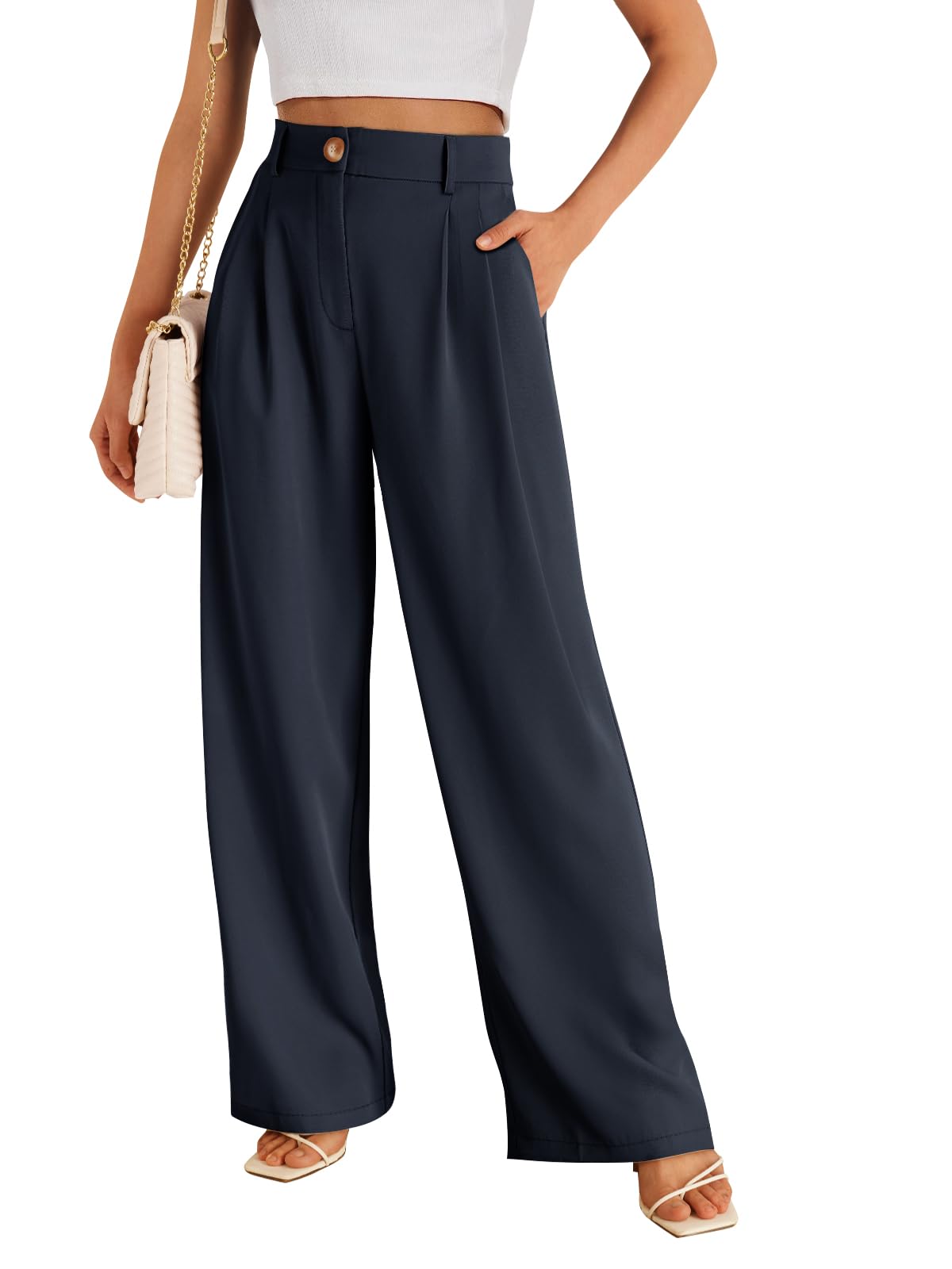 Foto 2 pulgar | Pantalones Lilusory Vestido Ancho De Pernera Ancha Para Mujer, Color Azul Marino, Estilo Palazzo - Venta Internacional.