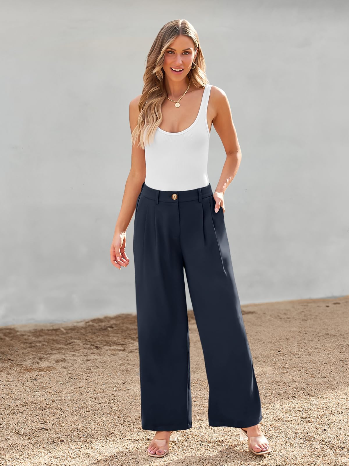 Foto 2 | Pantalones Lilusory Vestido Ancho De Pernera Ancha Para Mujer, Color Azul Marino, Estilo Palazzo - Venta Internacional.