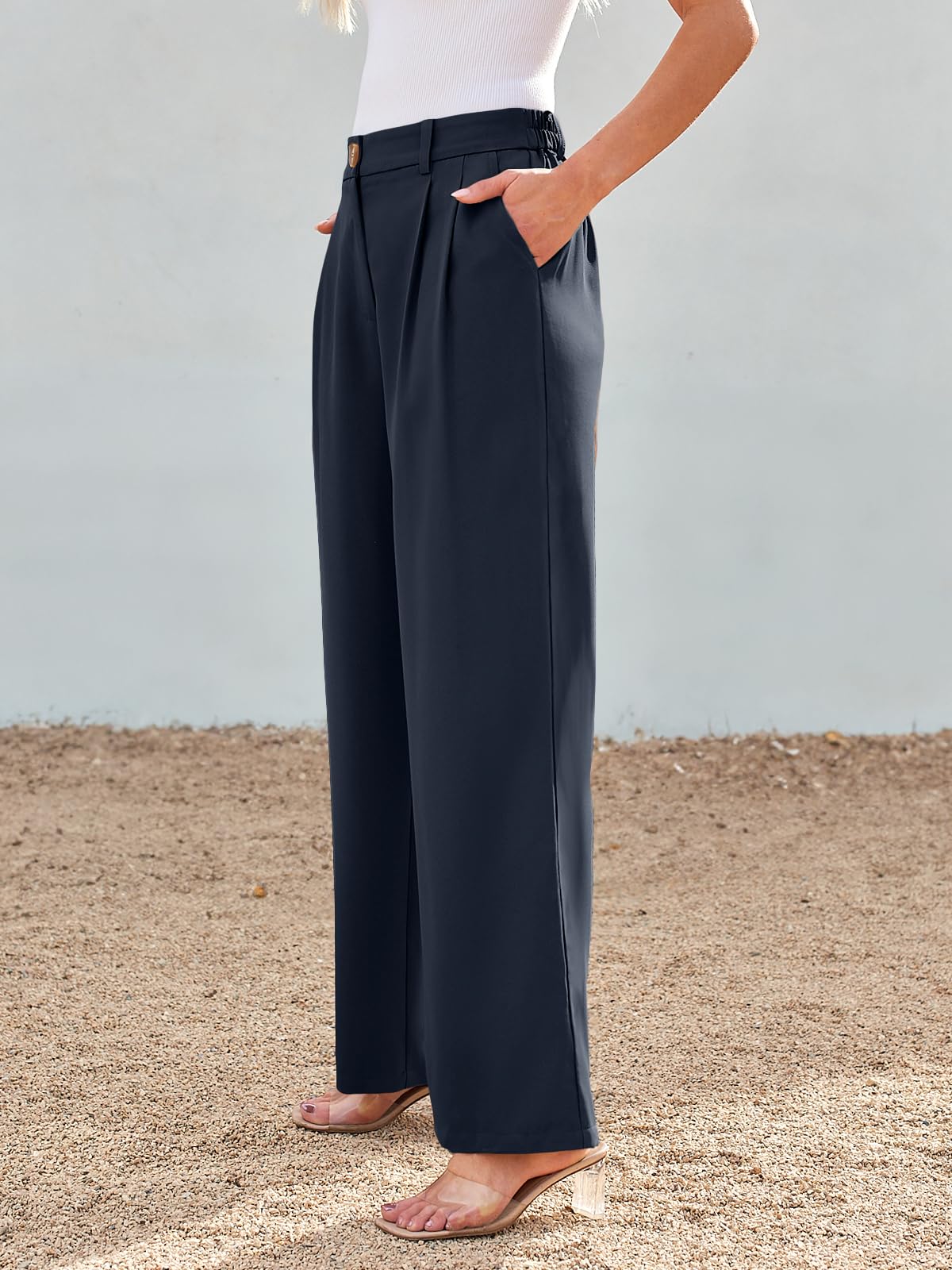 Foto 4 pulgar | Pantalones Lilusory Vestido Ancho De Pernera Ancha Para Mujer, Color Azul Marino, Estilo Palazzo - Venta Internacional.