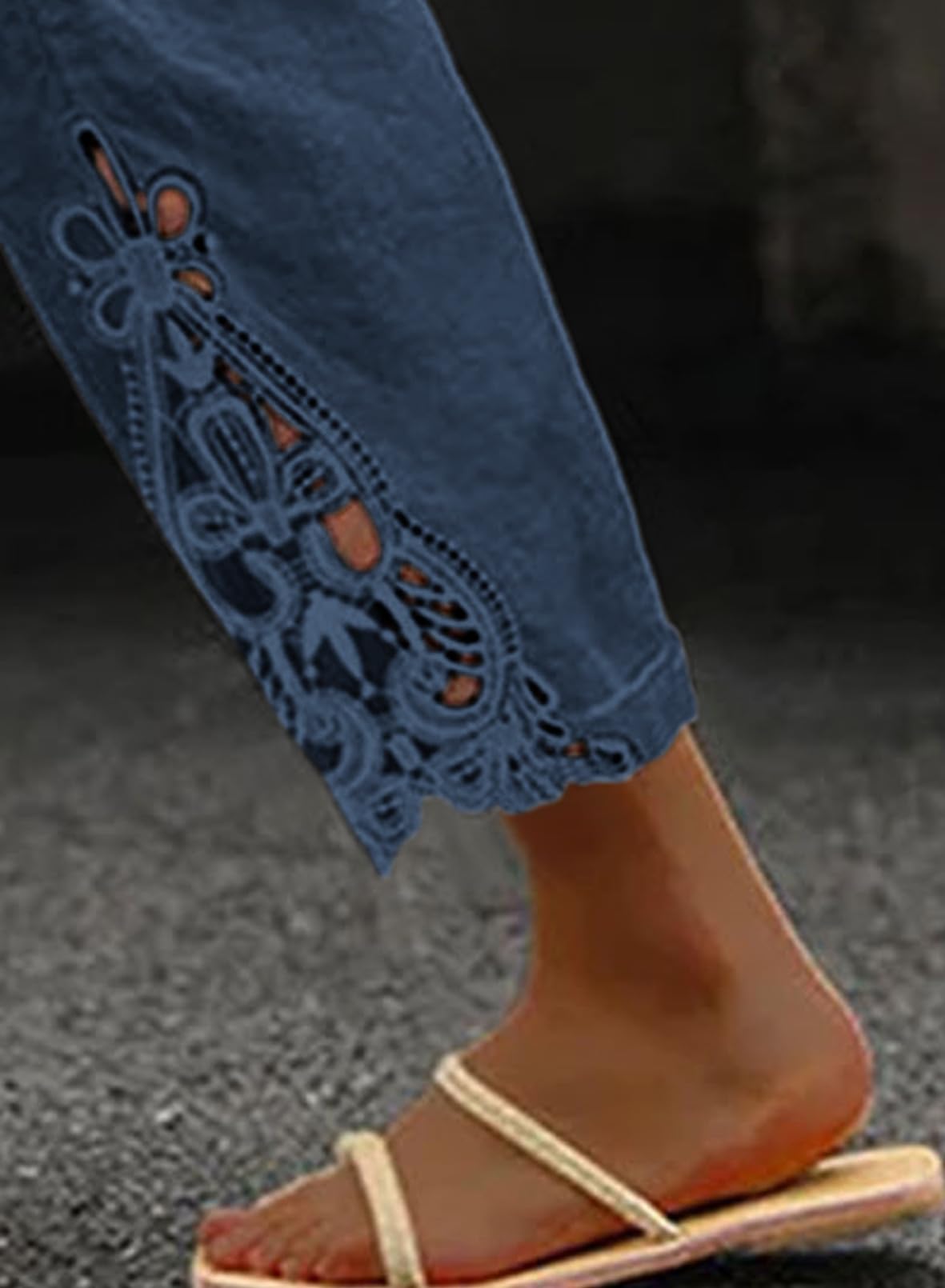 Foto 4 pulgar | Pantalones Acelit De Lino Para Mujer, Cintura Elástica, Con Cordón, Azul - Venta Internacional.
