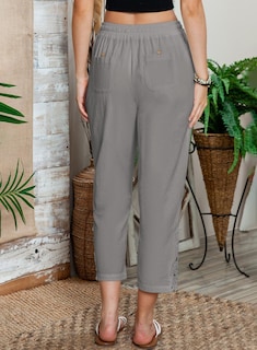 Foto 5 | Pantalones Acelit Casuales De Lino Con Cordón Y Cintura Elástica Para Mujer - Venta Internacional.