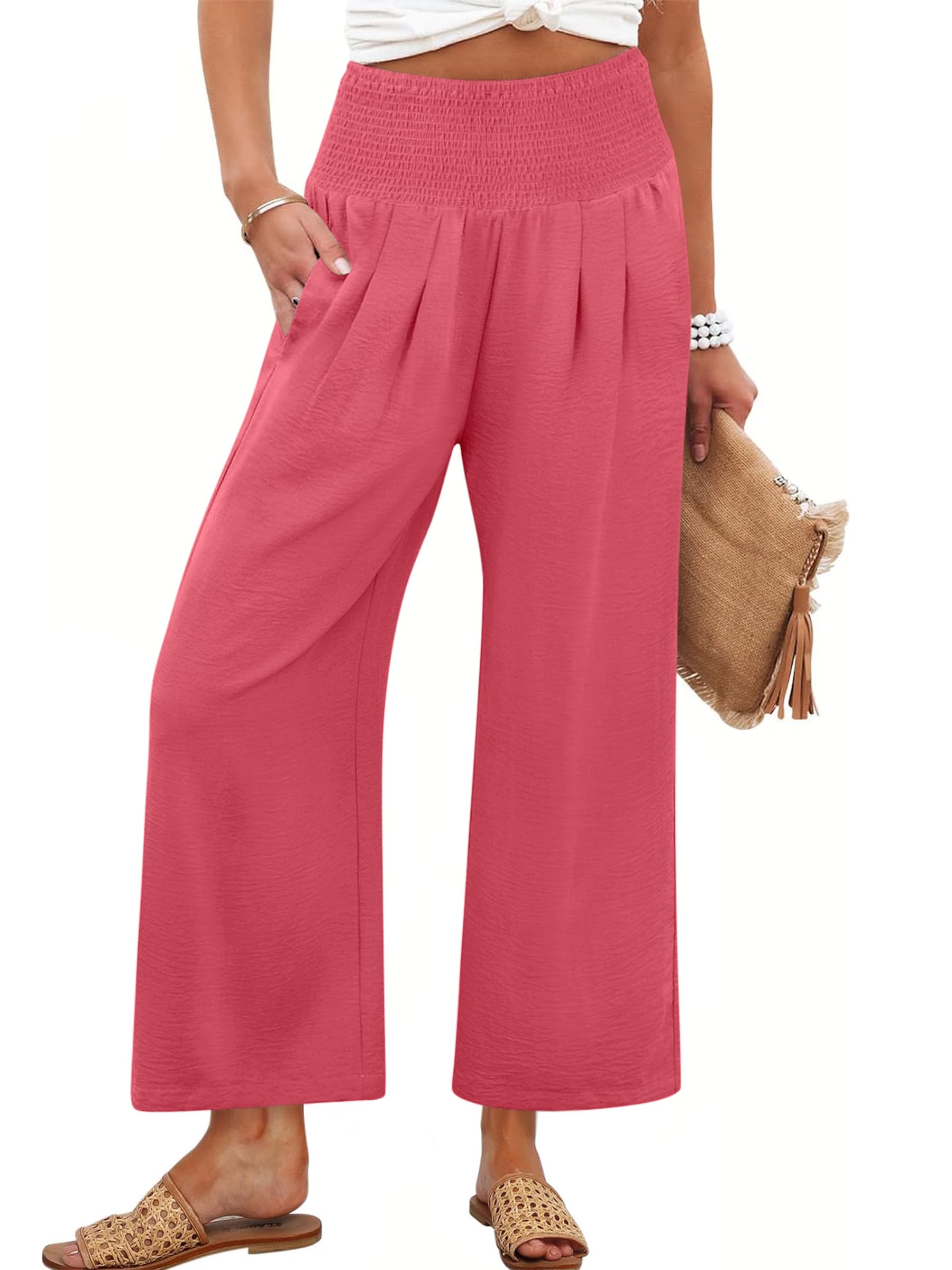 Foto 2 pulgar | Pantalones Palazzo Anrabess Para Mujer, Pierna Ancha, Cintura Alta, Color Coral - Venta Internacional.