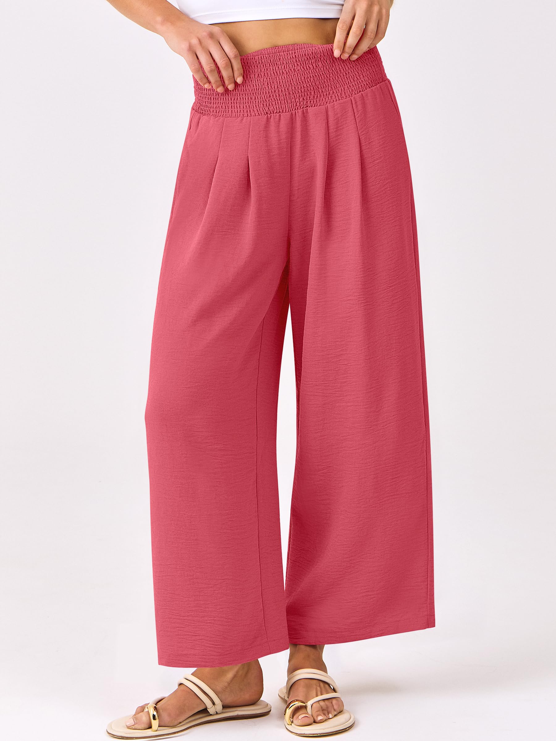 Foto 3 pulgar | Pantalones Palazzo Anrabess Para Mujer, Pierna Ancha, Cintura Alta, Color Coral - Venta Internacional.