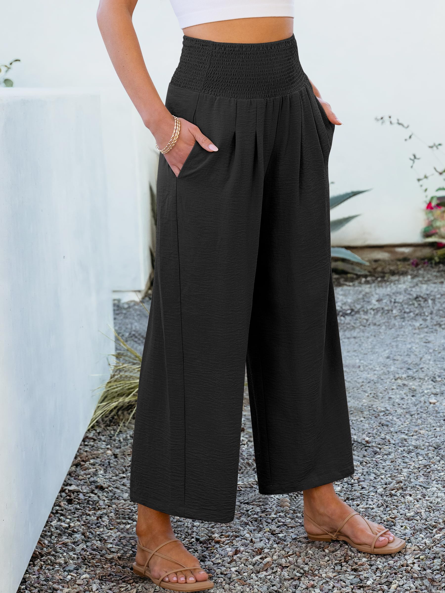 Foto 7 pulgar | Pantalones Palazzo Anrabess Para Mujer, Pierna Ancha, Cintura Alta, Negros - Venta Internacional.