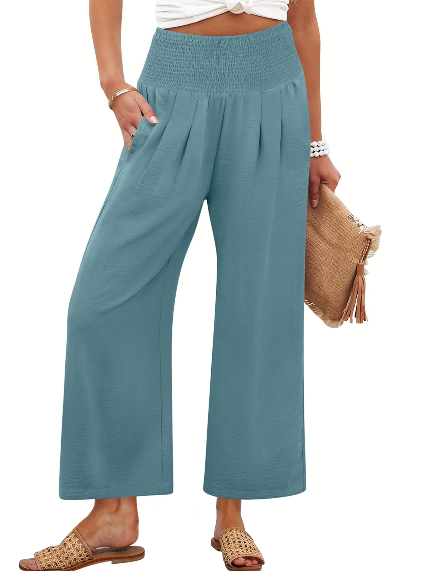Pantalones Palazzo Anrabess Para Mujer, Pierna Ancha, Cintura Alta, Modelo Lake S - Venta Internacional.