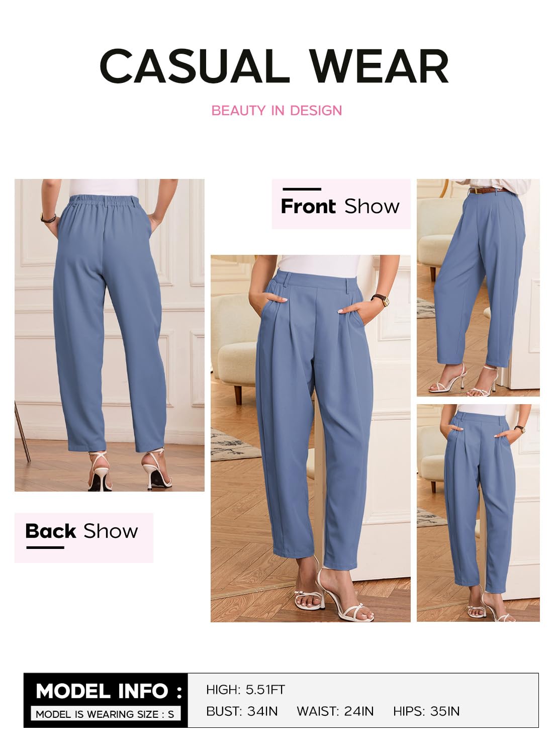 Foto 5 pulgar | Pantalones Evaless Wide Leg Barrel Para Mujer, Color Azul Claro - Venta Internacional.