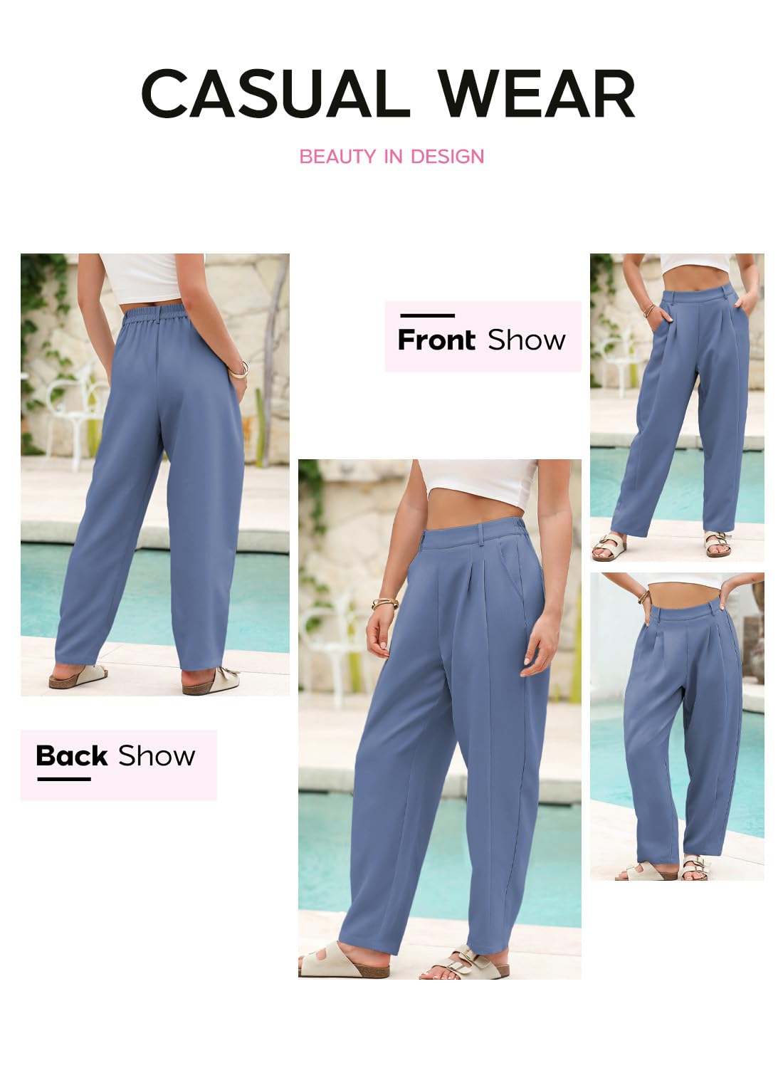 Foto 5 | Pantalones Evaless Wide Leg Barrel Para Mujer, Color Azul Claro - Venta Internacional.