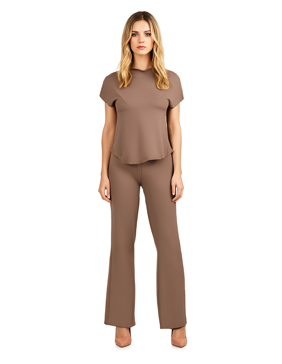 Foto 1 | Conjunto Casual Pantalón Recto Y Blusa Marrón