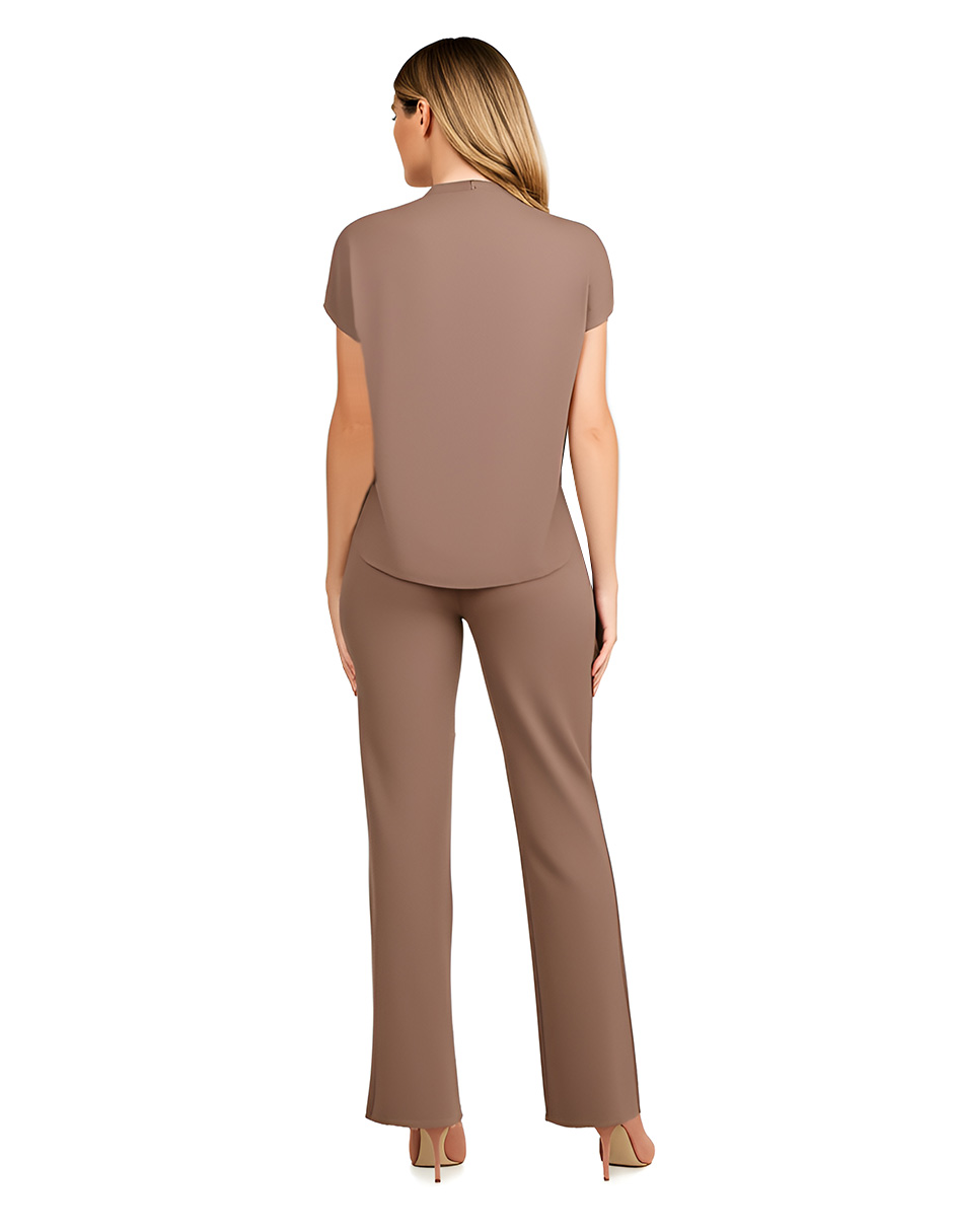 Foto 4 pulgar | Conjunto Casual Pantalón Recto Y Blusa Marrón