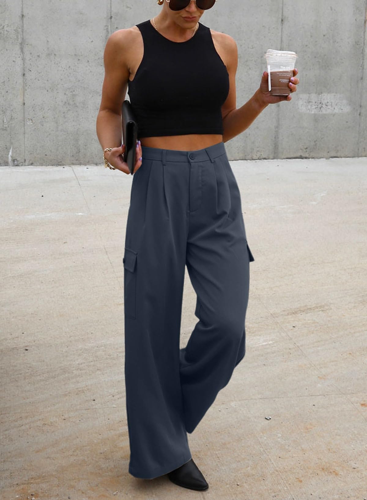 Foto 4 pulgar | Pantalones Cargo Dokotoo De Cintura Alta Y Pierna Ancha Para Mujer, Color Gris - Venta Internacional.