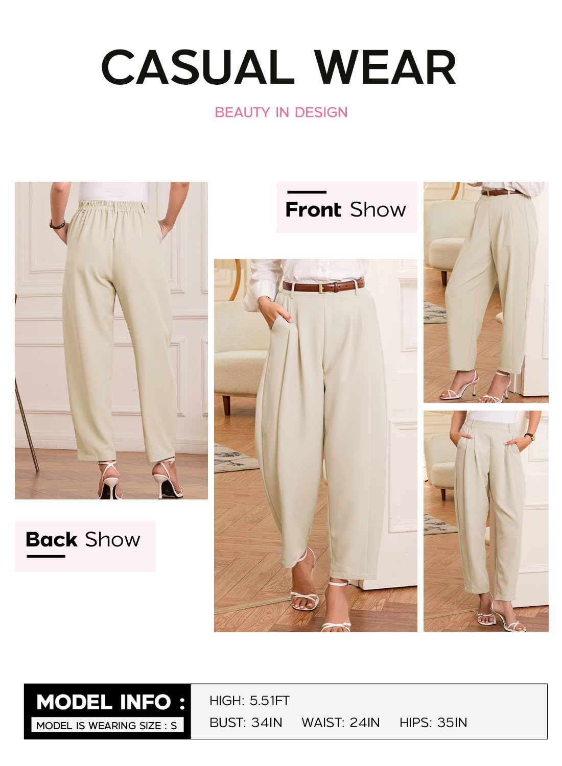 Foto 4 | Pantalones Evaless Pantalones De Trabajo Con Pernera Ancha Y Cintura Alta - Venta Internacional.