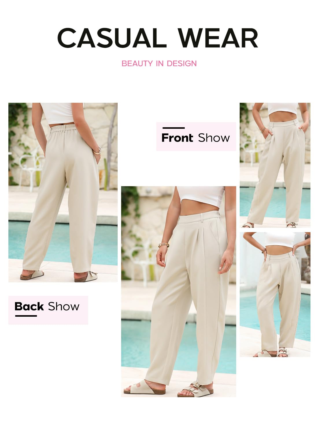 Foto 5 | Pantalones Evaless Pantalones De Trabajo Con Pernera Ancha Y Cintura Alta - Venta Internacional.