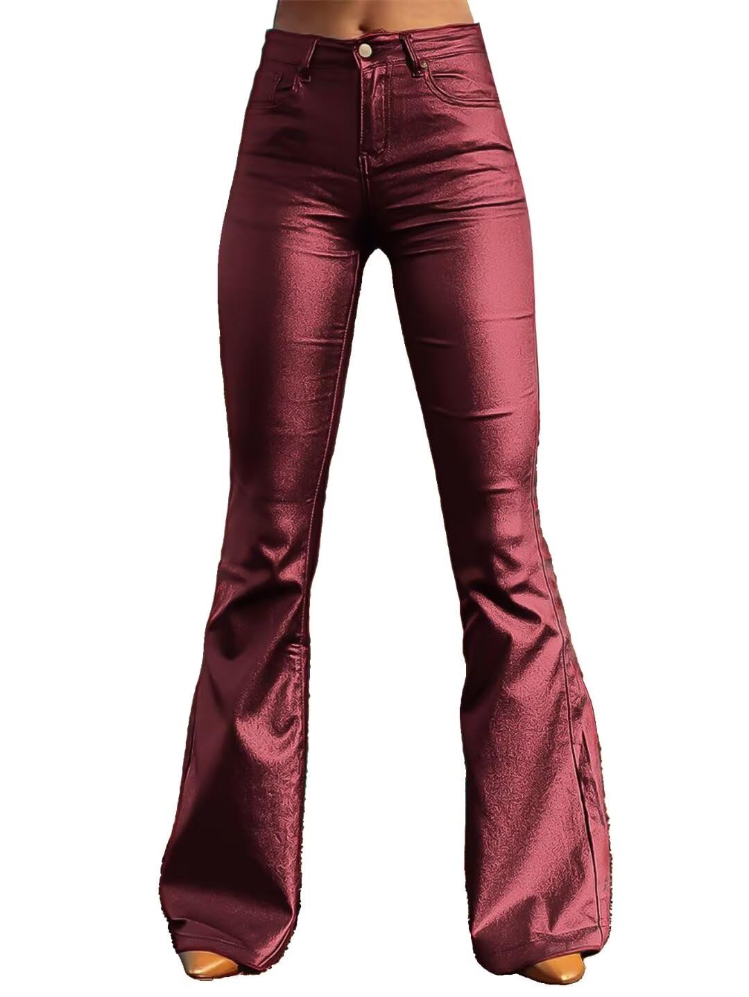 Pantalones Con Forma De Bota En Forma De Bota, Piel Sintética, Cintura Alta, Rojo, Xs, Para Mujer - Venta Internacional