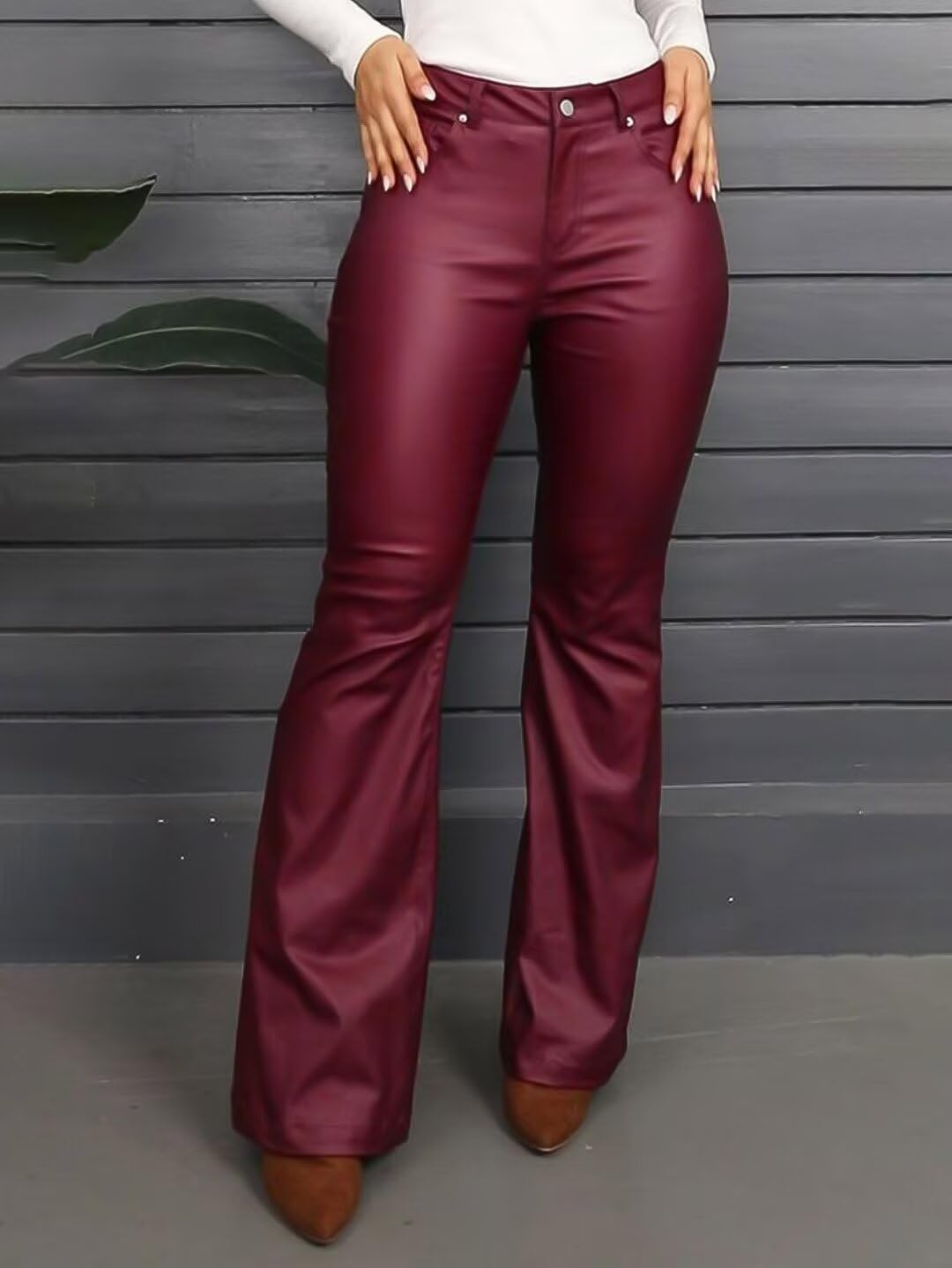 Foto 3 pulgar | Pantalones Con Forma De Bota En Forma De Bota, Piel Sintética, Cintura Alta, Rojo, Xs, Para Mujer - Venta Internacional