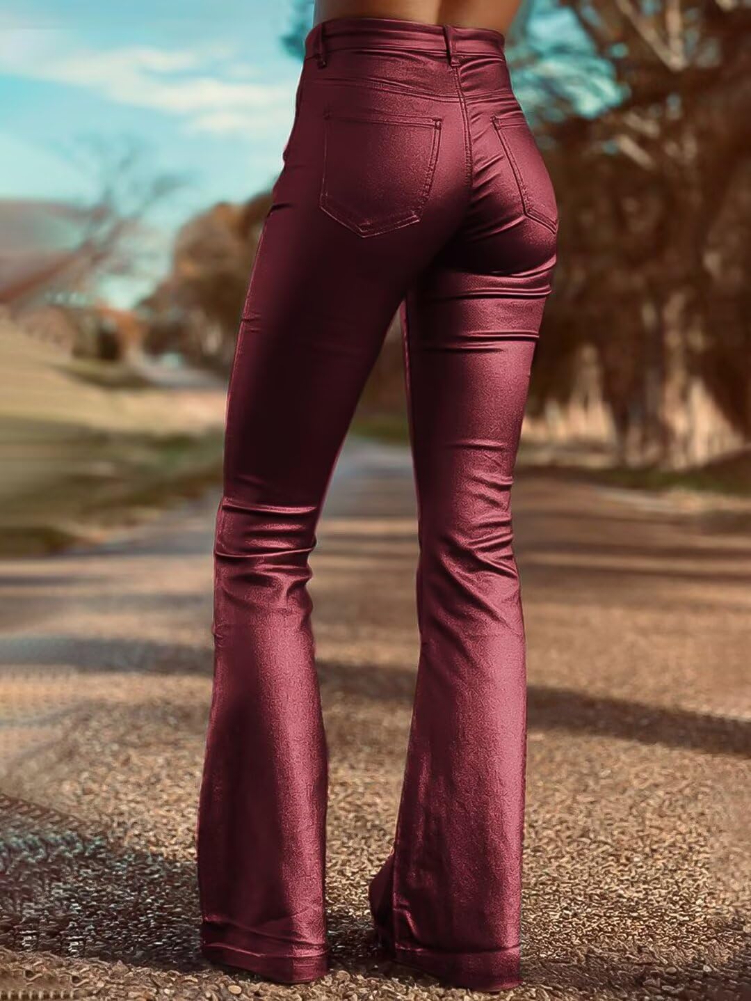 Foto 4 pulgar | Pantalones Con Forma De Bota En Forma De Bota, Piel Sintética, Cintura Alta, Rojo, Xs, Para Mujer - Venta Internacional