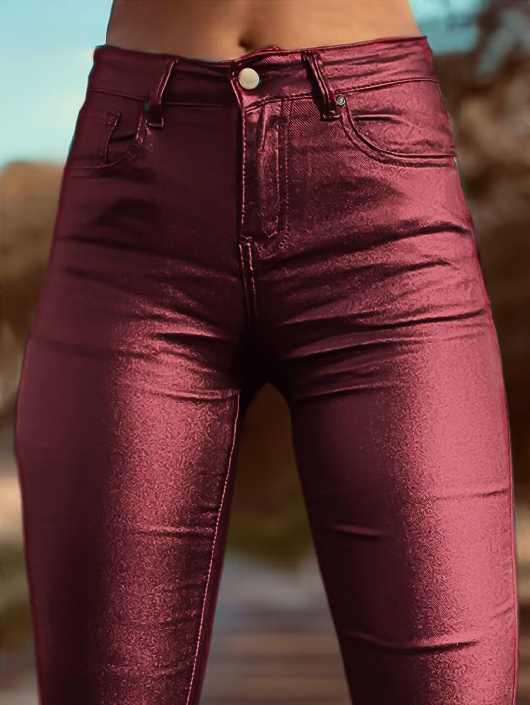 Foto 5 pulgar | Pantalones Con Forma De Bota En Forma De Bota, Piel Sintética, Cintura Alta, Rojo, Xs, Para Mujer - Venta Internacional