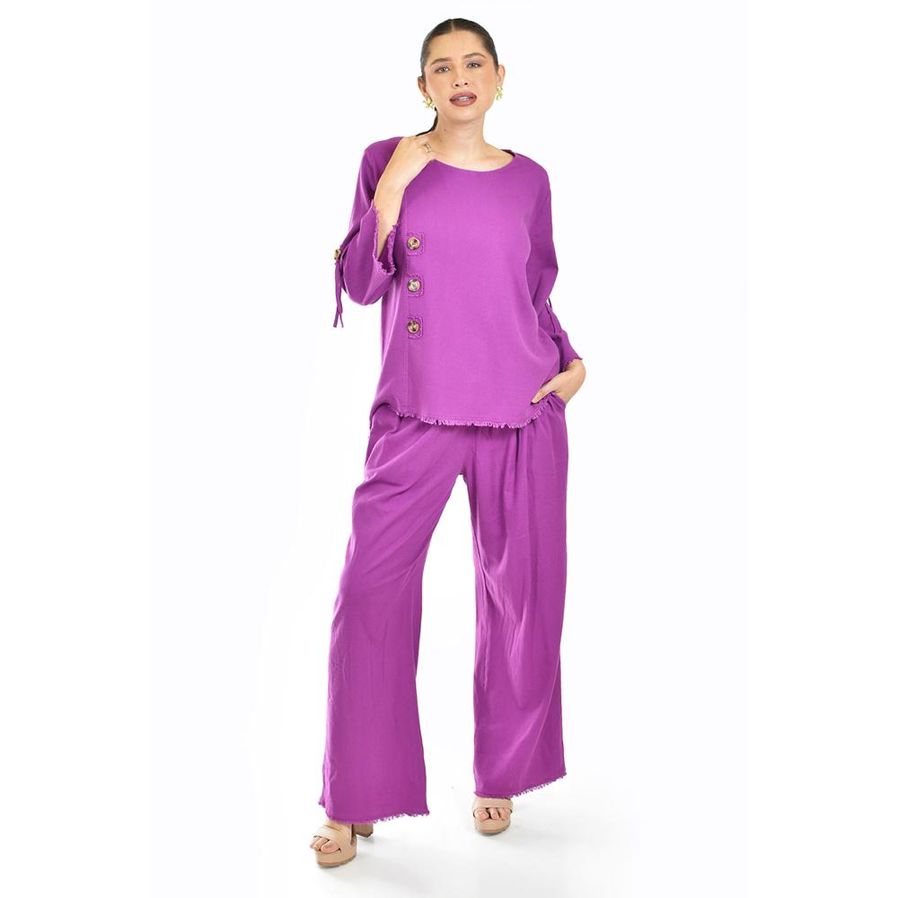 Set De Lino Con Botones Decorativos Roman Fashion /juvenil, 0230 (morado) Violeta