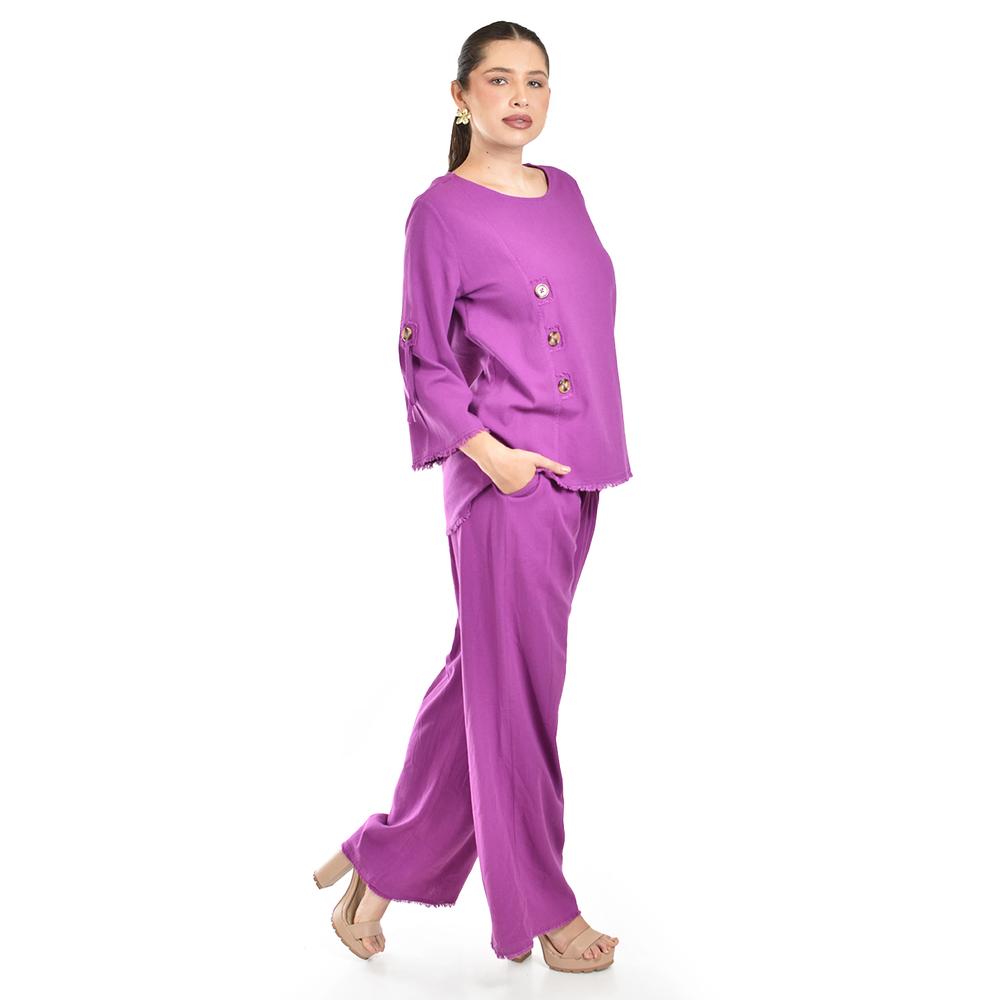 Foto 2 | Set De Lino Con Botones Decorativos Roman Fashion /juvenil, 0230 (morado) Violeta