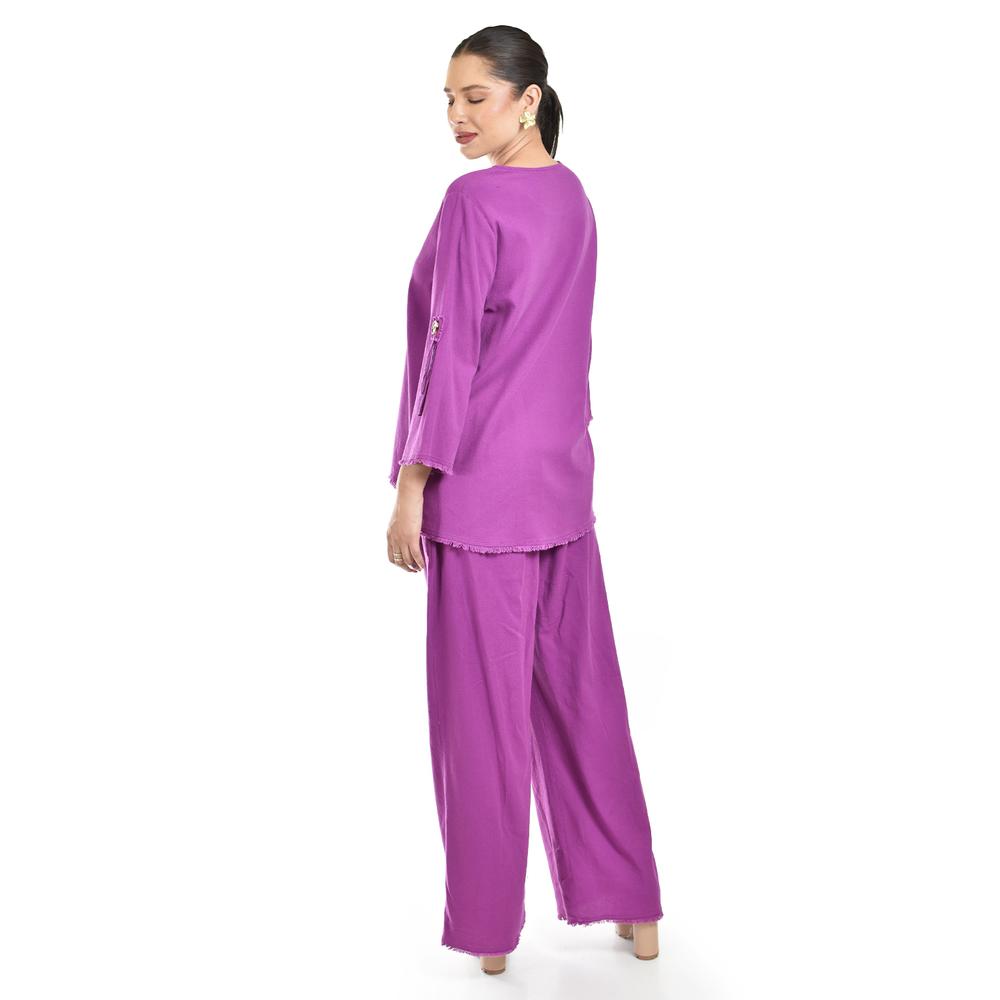 Foto 4 pulgar | Set De Lino Con Botones Decorativos Roman Fashion /juvenil, 0230 (morado) Violeta