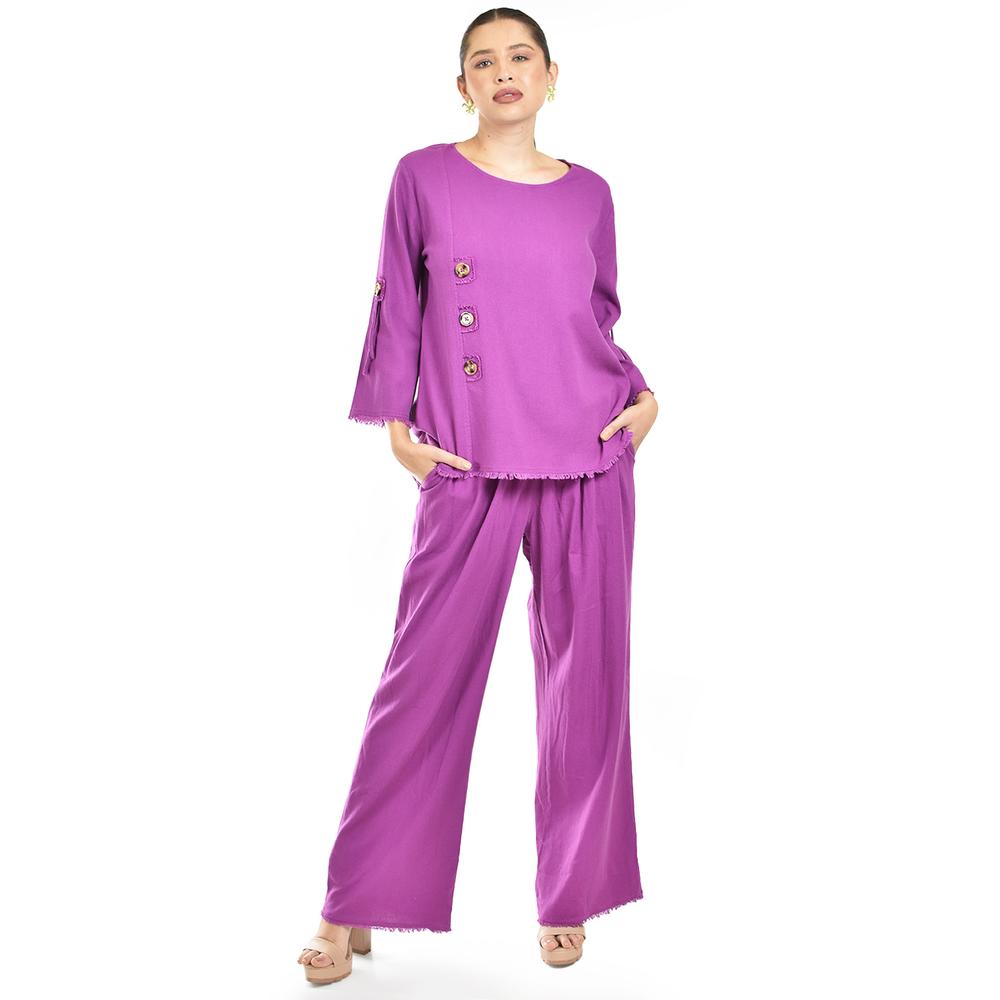 Foto 5 | Set De Lino Con Botones Decorativos Roman Fashion /juvenil, 0230 (morado) Violeta