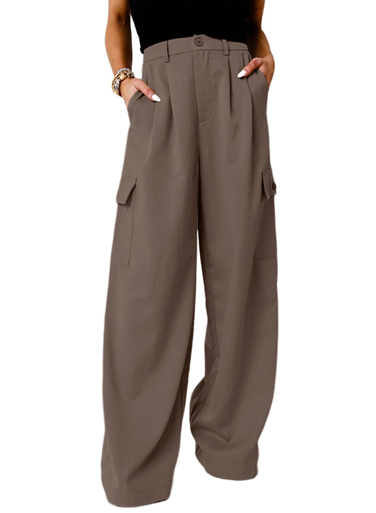 Pantalones Cargo Dokotoo, Vestido De Trabajo Para Mujer, Pierna Ancha, Marrón Oscuro - Venta Internacional.
