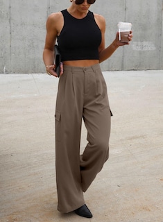 Foto 2 | Pantalones Cargo Dokotoo, Vestido De Trabajo Para Mujer, Pierna Ancha, Marrón Oscuro - Venta Internacional.