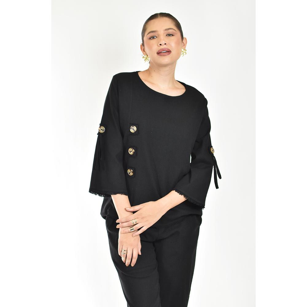 Foto 4 | Set De Lino Con Botones Decorativos Roman Fashion /juvenil, 0230 (negro) Negro