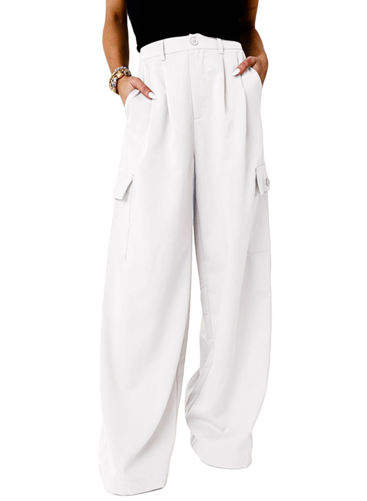 Pantalones Cargo Dokotoo Lounge 2024 Fall Palazzo Para Mujer, Color Blanco - Venta Internacional.