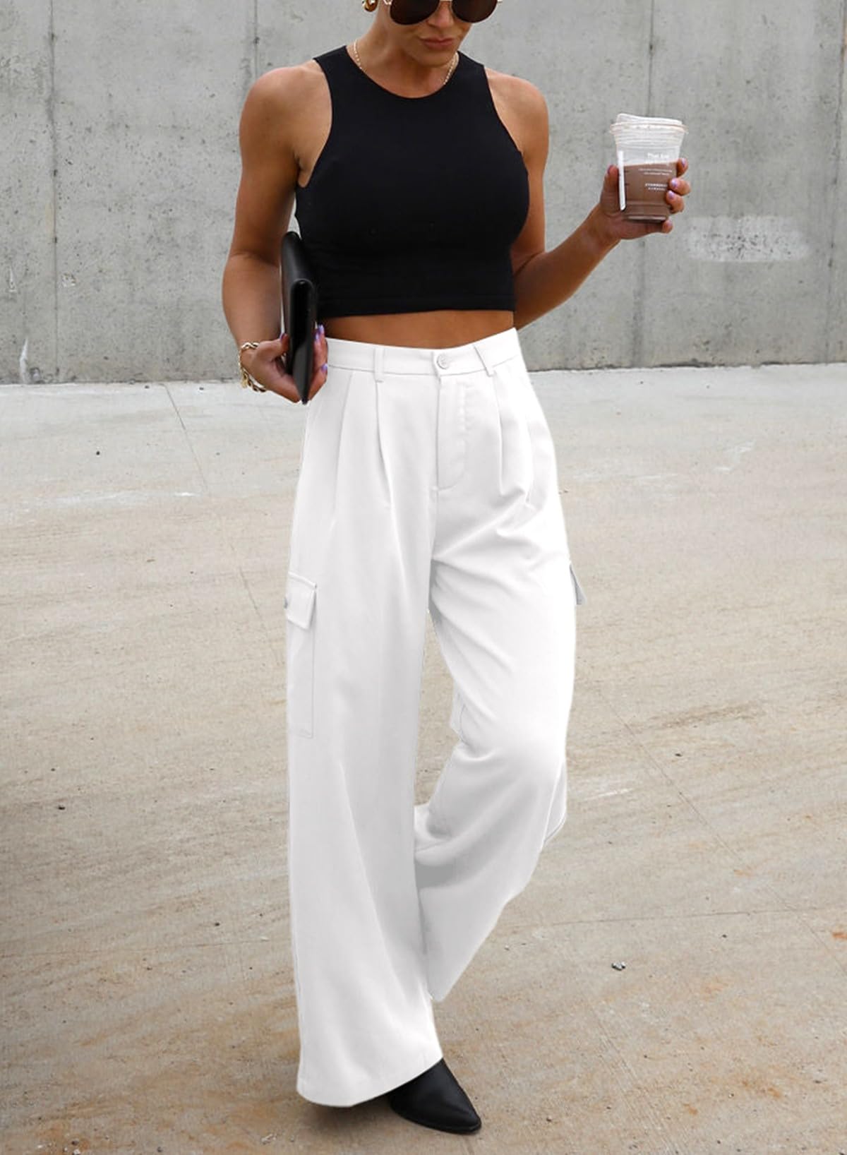 Foto 5 | Pantalones Cargo Dokotoo Lounge 2024 Fall Palazzo Para Mujer, Color Blanco - Venta Internacional.