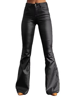 Foto 1 | Pantalones Flamingals Bootcut De Piel Sintética De Cintura Alta Negros Para Mujer - Venta Internacional.