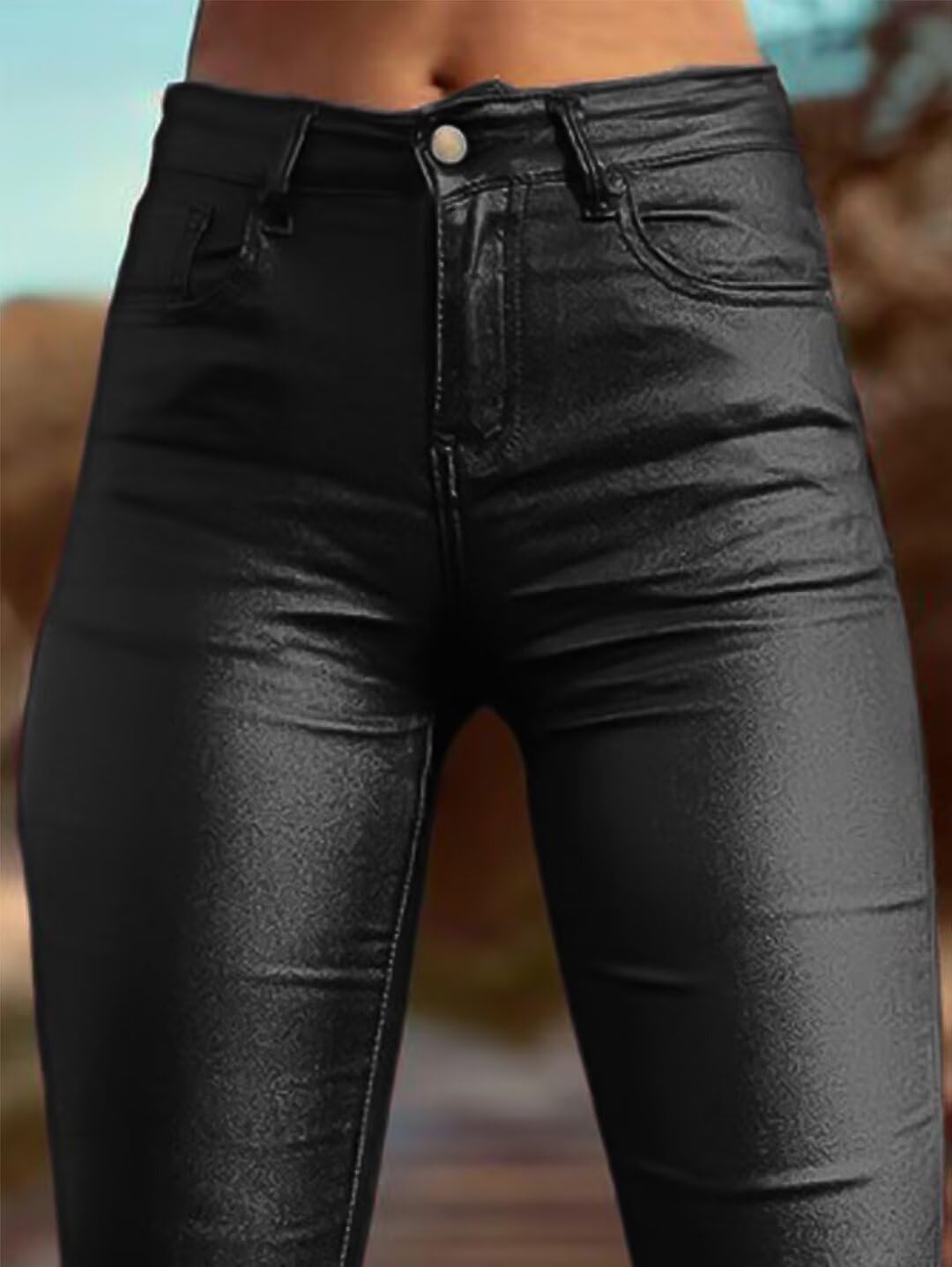 Foto 4 pulgar | Pantalones Flamingals Bootcut De Piel Sintética De Cintura Alta Negros Para Mujer - Venta Internacional.