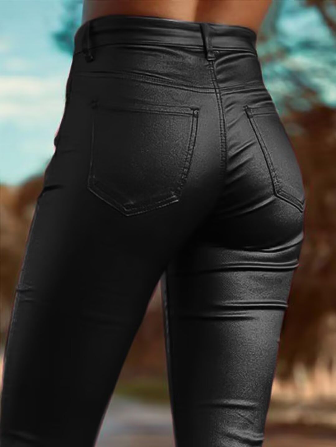 Foto 5 pulgar | Pantalones Flamingals Bootcut De Piel Sintética De Cintura Alta Negros Para Mujer - Venta Internacional.