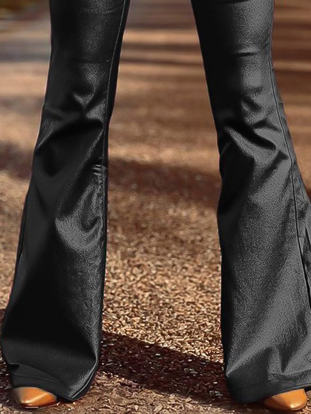 Foto 6 pulgar | Pantalones Flamingals Bootcut De Piel Sintética De Cintura Alta Negros Para Mujer - Venta Internacional.