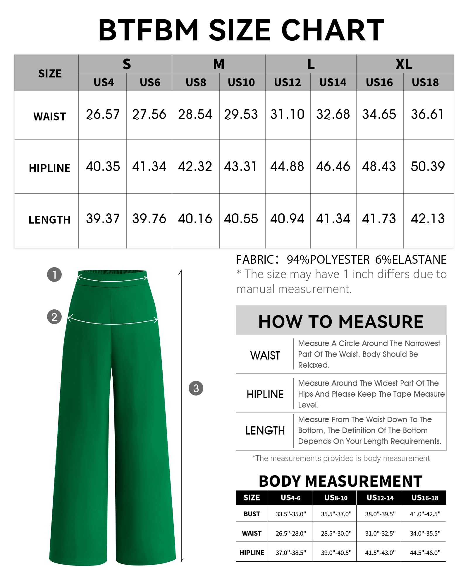 Foto 7 pulgar | Pantalones De Pierna Ancha Btfbm Para Mujer, Elásticos, Cintura Alta, Color Verde Palazzo - Venta Internacional.