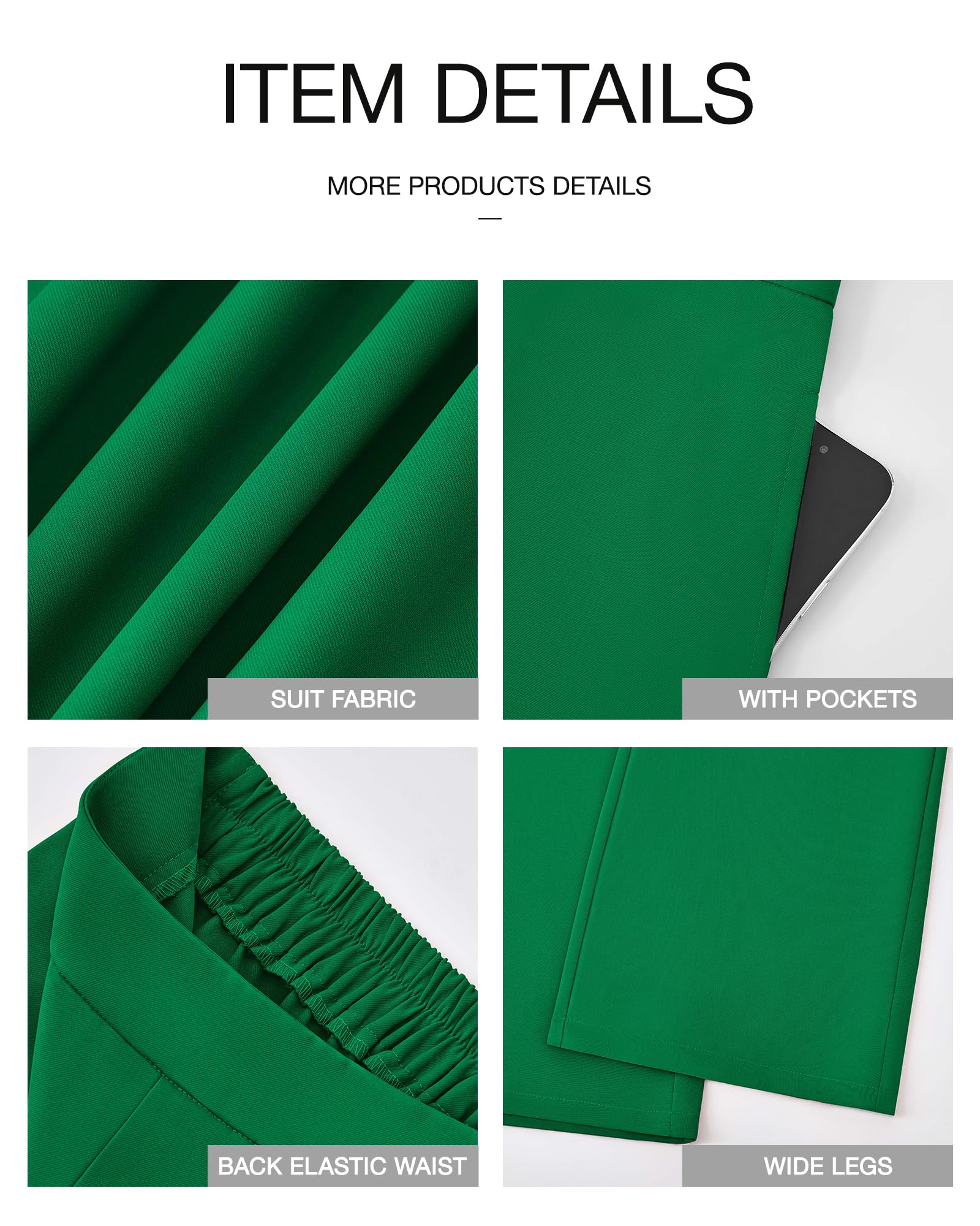 Foto 8 pulgar | Pantalones De Pierna Ancha Btfbm Para Mujer, Elásticos, Cintura Alta, Color Verde Palazzo - Venta Internacional.