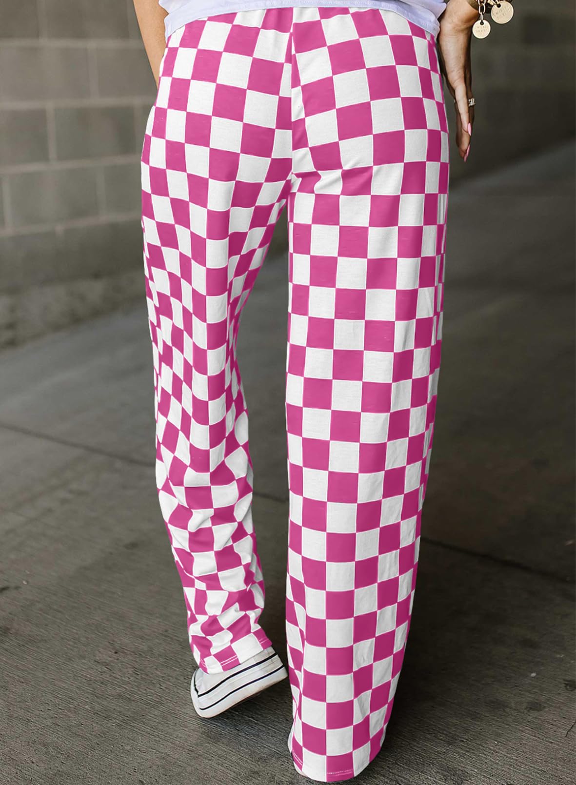 Foto 3 pulgar | Pantalones Acelit A Cuadros Casuales Para Mujer, Primavera Y Verano, Color Rosa - Venta Internacional.
