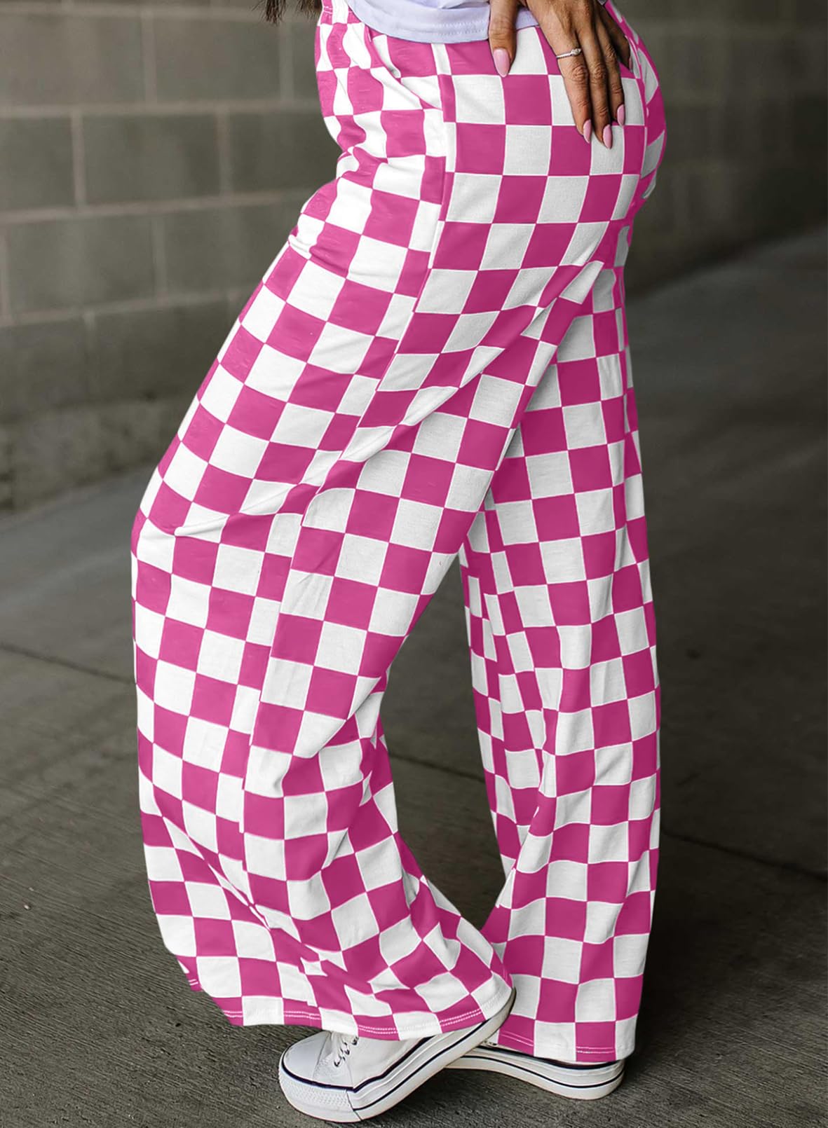 Foto 4 pulgar | Pantalones Acelit A Cuadros Casuales Para Mujer, Primavera Y Verano, Color Rosa - Venta Internacional.