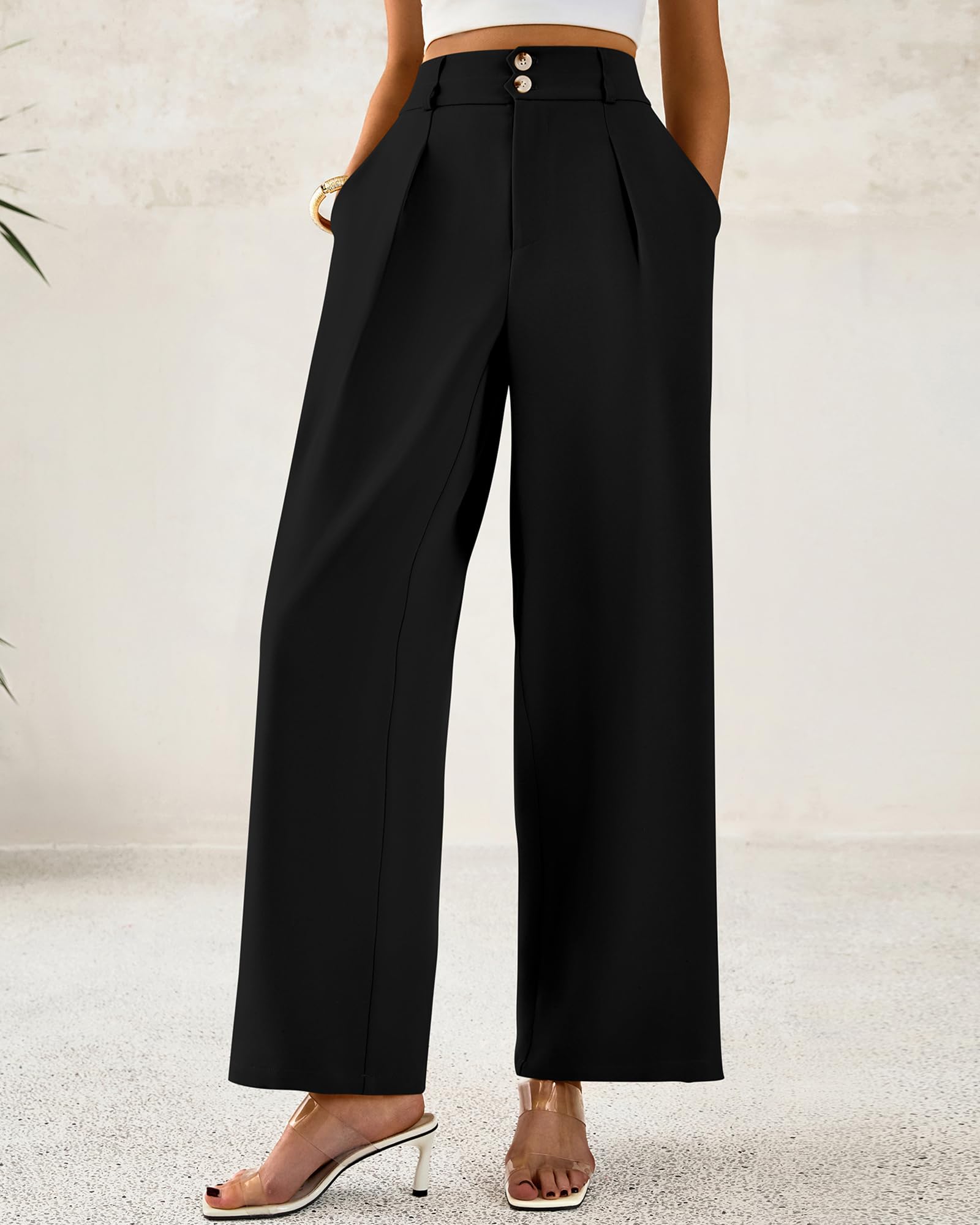 Foto 5 pulgar | Pantalones De Vestir De Pierna Ancha Btfbm 2025 Para Mujer De Cintura Alta, Negros - Venta Internacional.