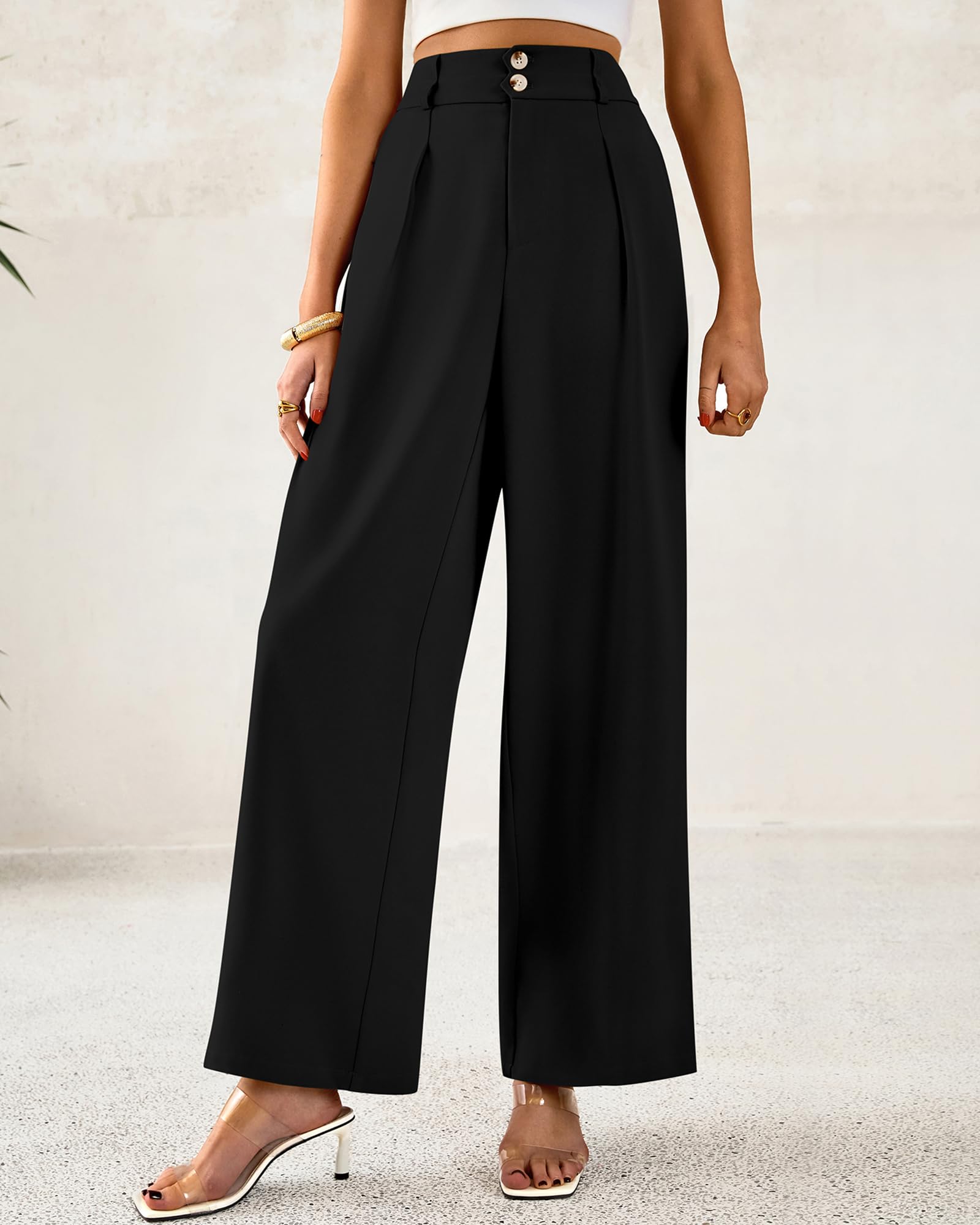 Foto 7 pulgar | Pantalones De Vestir De Pierna Ancha Btfbm 2025 Para Mujer De Cintura Alta, Negros - Venta Internacional.