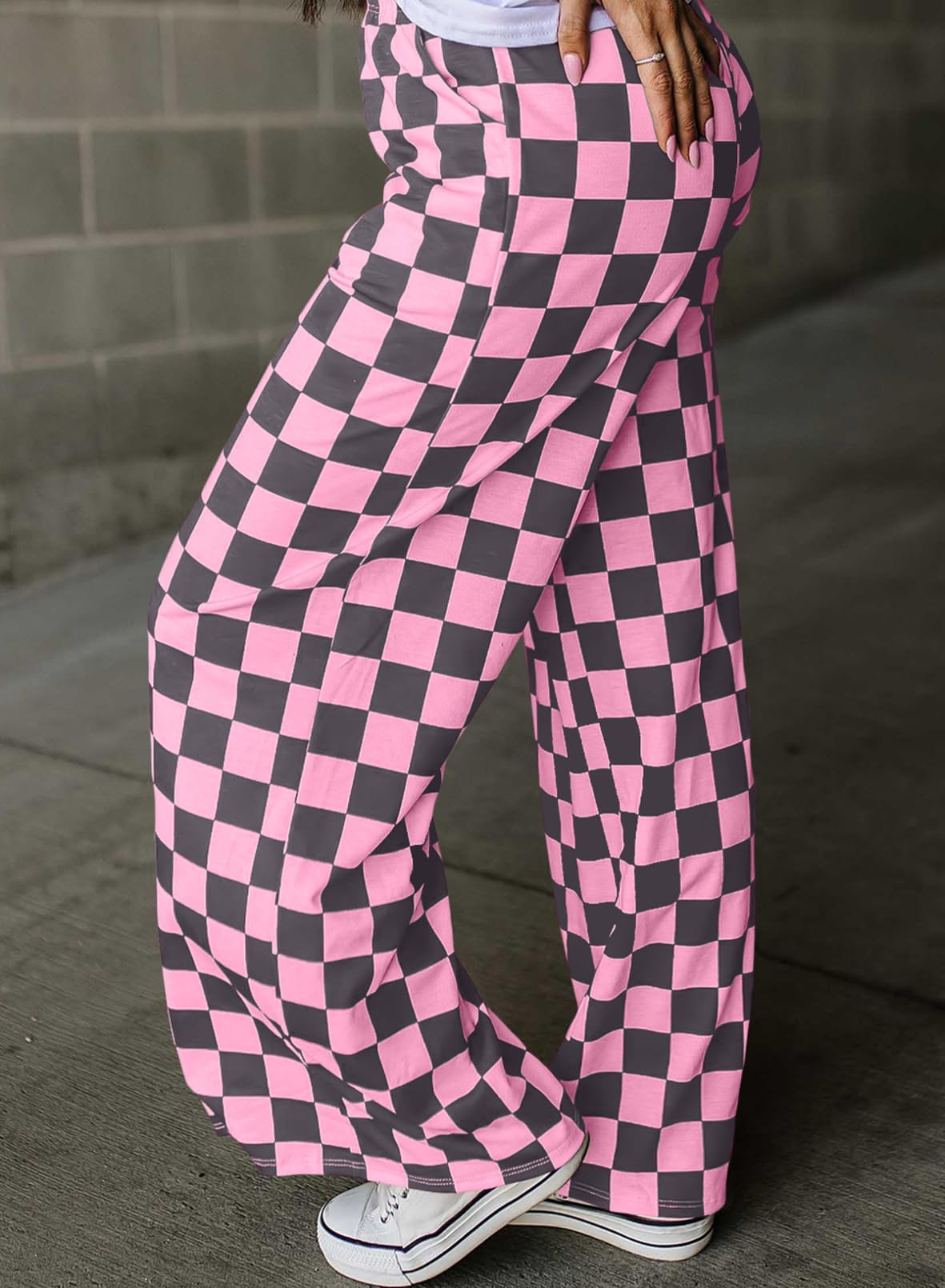 Foto 4 pulgar | Pantalones Acelit A Cuadros Casuales Para Mujer 2025, Primavera Y Verano, Rosa - Venta Internacional.