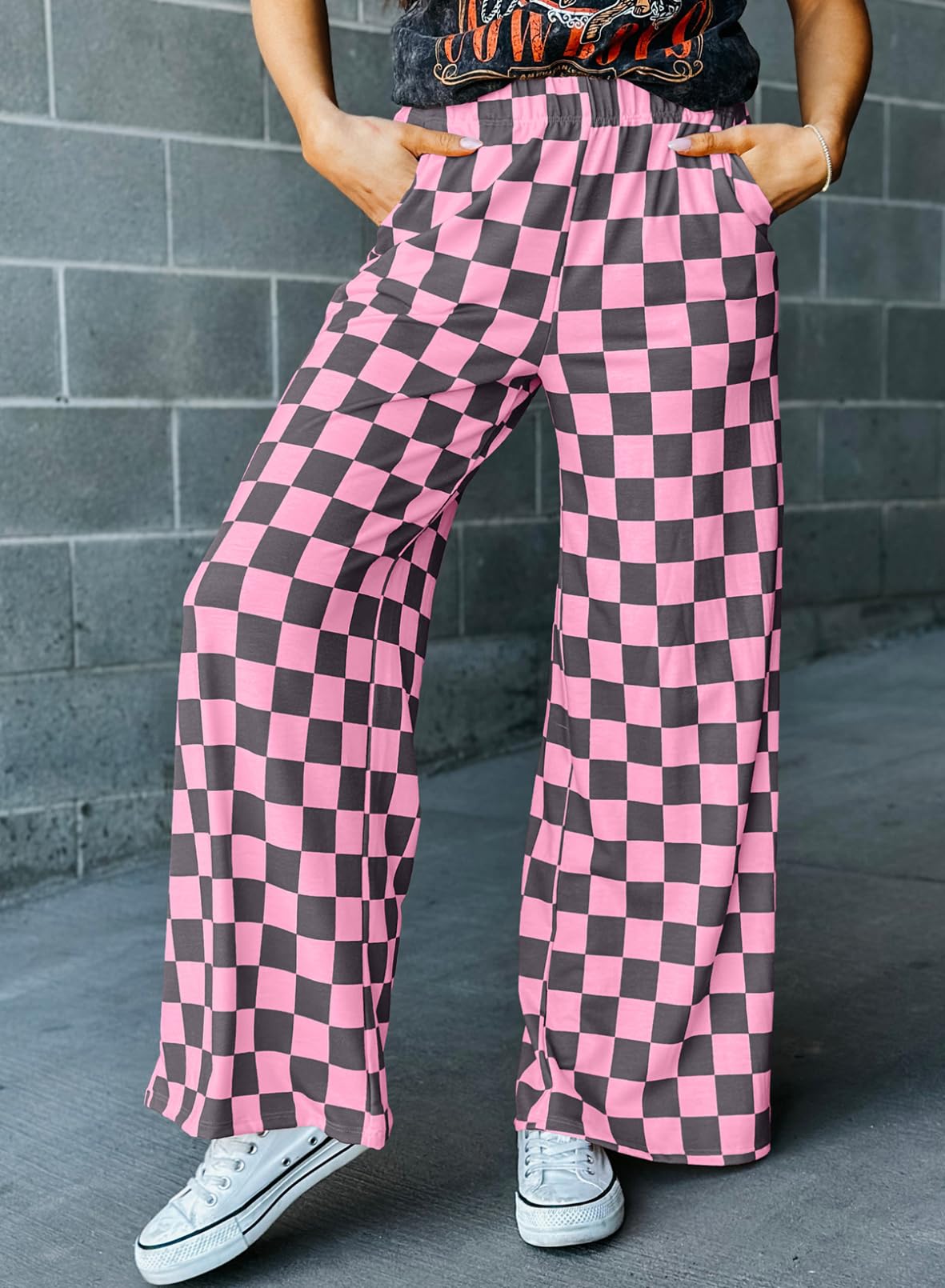 Foto 5 pulgar | Pantalones Acelit A Cuadros Casuales Para Mujer 2025, Primavera Y Verano, Rosa - Venta Internacional.