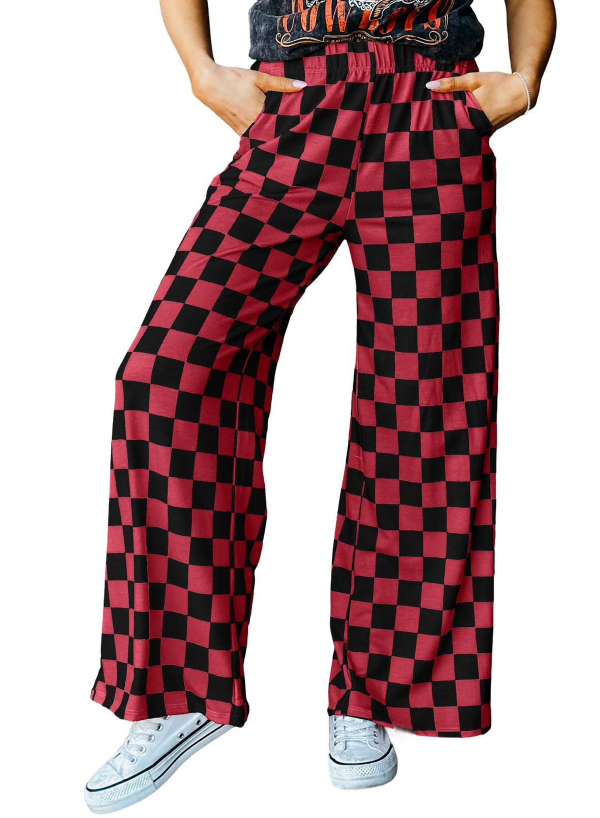 Pantalones Acelit A Cuadros Casuales Para Mujer, Primavera Verano, Rojo - Venta Internacional.