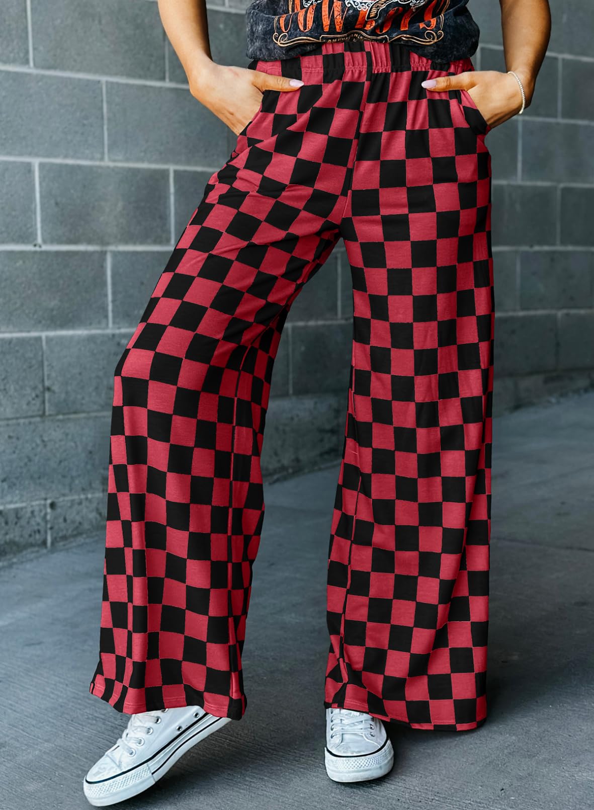 Foto 5 pulgar | Pantalones Acelit A Cuadros Casuales Para Mujer, Primavera Verano, Rojo - Venta Internacional.