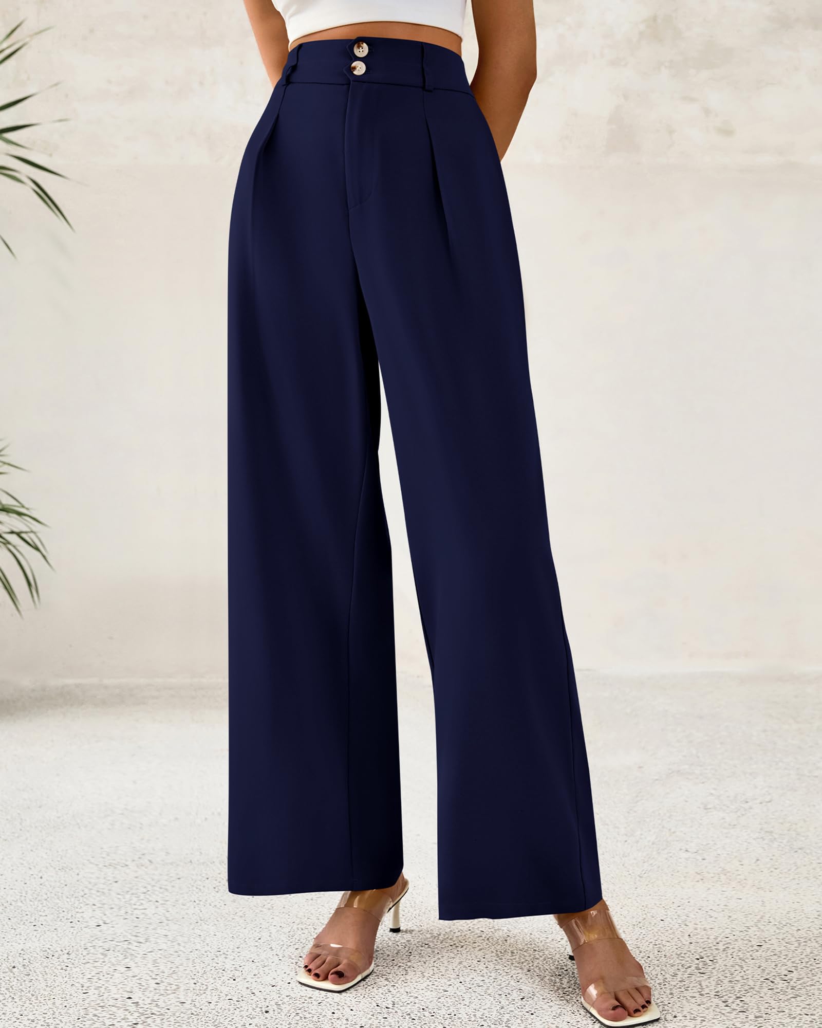 Foto 3 pulgar | Pantalones De Vestir De Pierna Ancha Btfbm 2025 De Cintura Alta Para Mujer, Azul Marino - Venta Internacional.